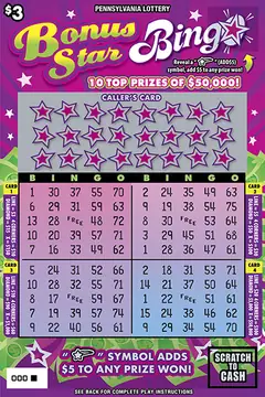 Bonus Star Bingo $3 scratch-off ticket