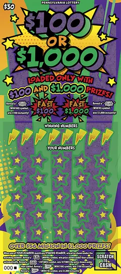 $100 or $1,000 $30 scratch-off ticket