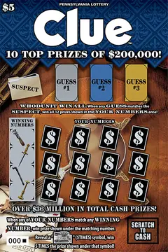 CLUE $5 scratch-off ticket