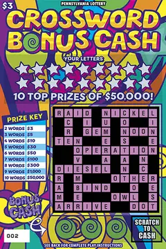 Crossword Bonus Cash $3 scratch-off ticket
