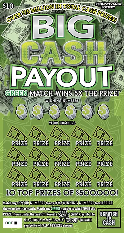 Big Cash Payout $10 Pennsylvania scratch-off ticket