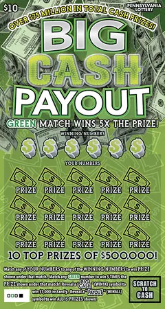 Big Cash Payout $10 scratch-off ticket