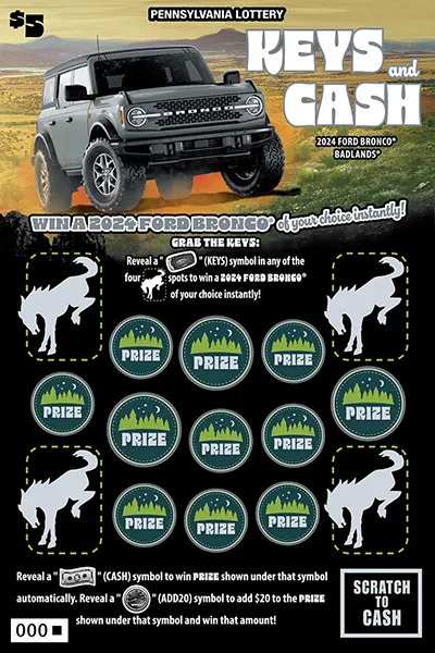 Keys and Cash $5 Pennsylvania scratch-off ticket