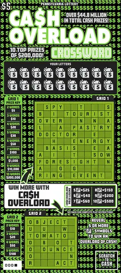 Ca$h Overload Crossword $5 scratch-off ticket