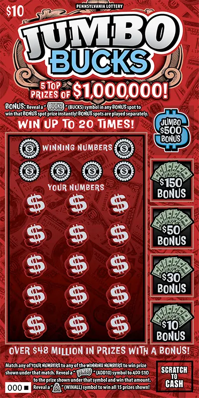 Jumbo Bucks $10 Pennsylvania scratch-off ticket