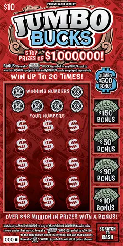 Jumbo Bucks $10 scratch-off ticket