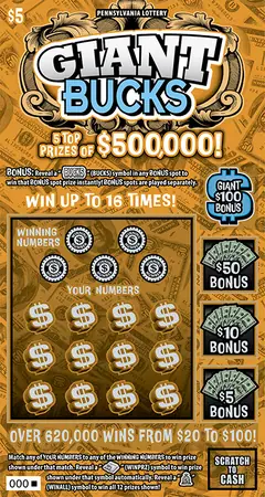 Giant Bucks $5 scratch-off ticket