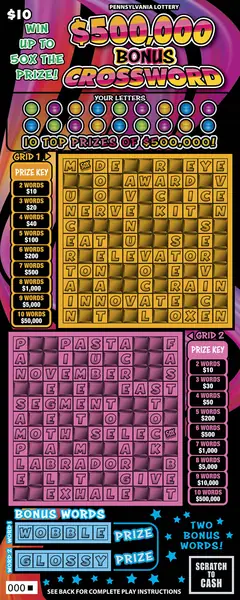 $500,000 Bonus Crossword $10 scratch-off ticket