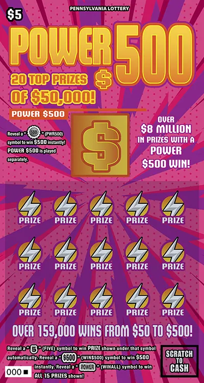 Power $500 $5 Pennsylvania scratch-off ticket