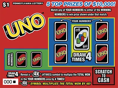 UNO $1 Pennsylvania scratch-off ticket