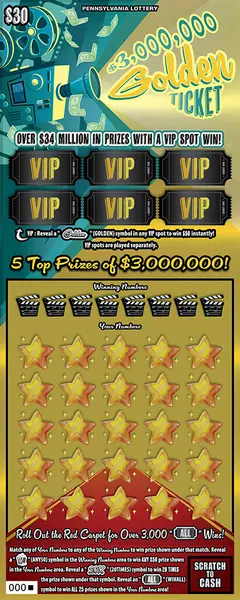 $3,000,000 Golden Ticket $30 scratch-off ticket