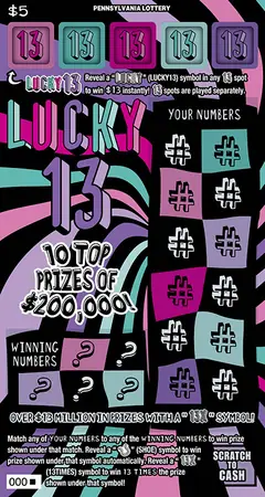 Lucky 13 $5 scratch-off ticket