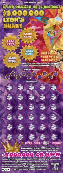 $5,000,000 Lion’s Share $50 scratch-off ticket