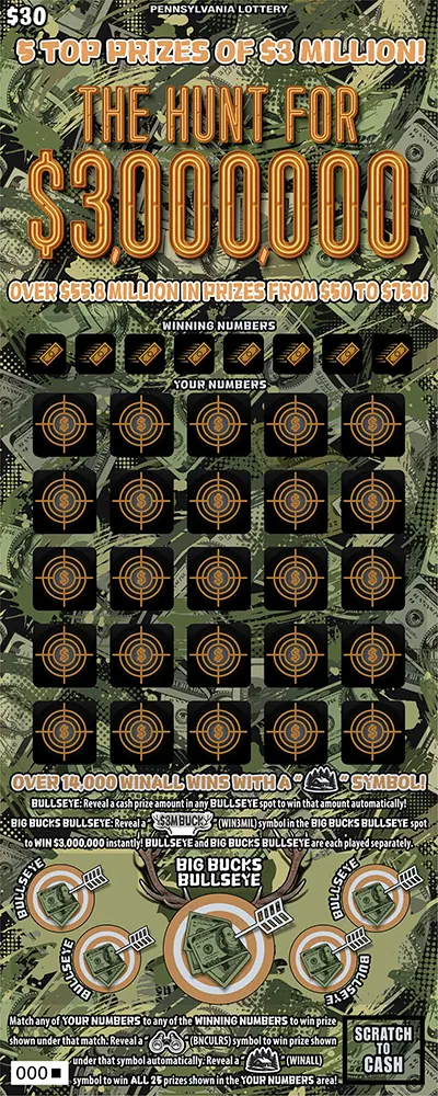 The Hunt for $3,000,000 $30 Pennsylvania scratch-off ticket