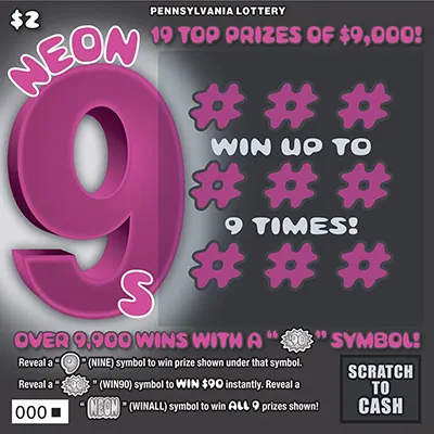 Neon 9s $2 Pennsylvania scratch-off ticket