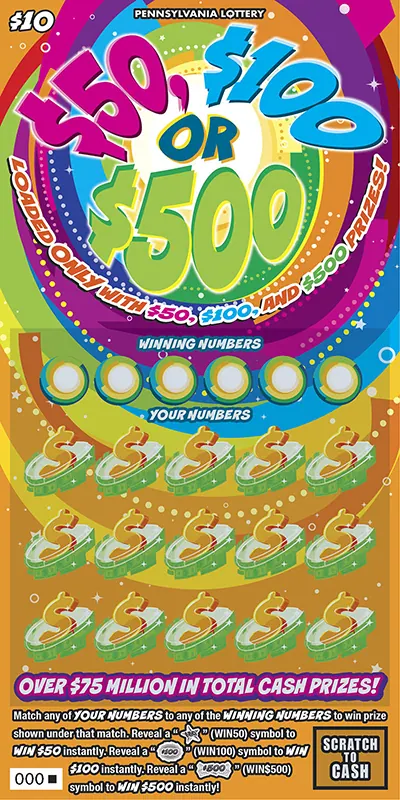 $50, $100 or $500 $10 Pennsylvania scratch-off ticket