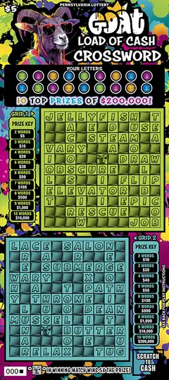 Goat Load of Cash Crossword $5 scratch-off ticket