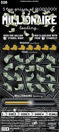 Millionaire Loading $20 scratch-off ticket