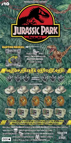 JURASSIC PARK $10 scratch-off ticket