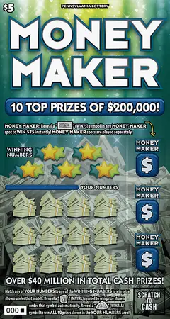 Money Maker $5 scratch-off ticket