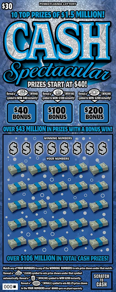 Cash Spectacular $30 Pennsylvania scratch-off ticket