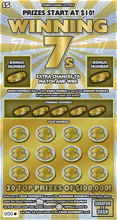 Winning 7s $5 scratch-off ticket