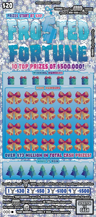 Fro$ted Fortune $20 Pennsylvania scratch-off ticket
