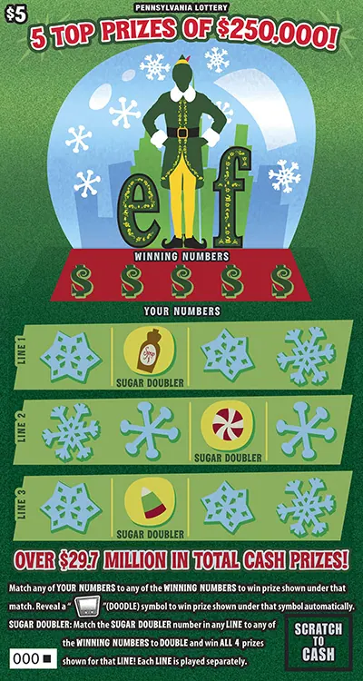 ELF $5 Pennsylvania scratch-off ticket