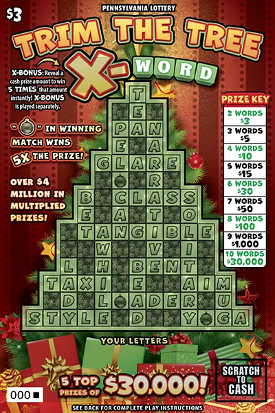Trim the Tree X-word $3 Pennsylvania scratch-off ticket