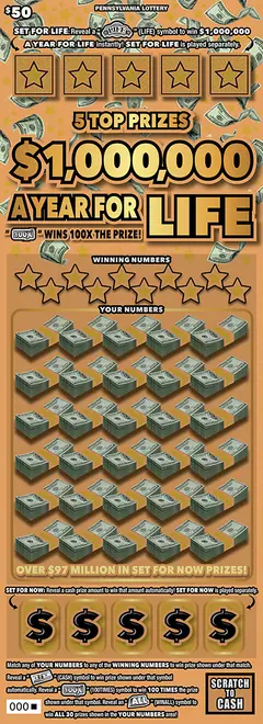 $1,000,000 a Year for Life $50 scratch-off ticket (image: Pennsylvania Lottery)