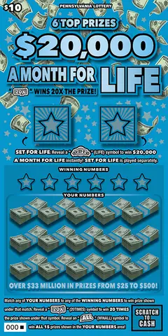 $20,000 a Month for Life $10 scratch-off ticket (image: Pennsylvania Lottery)