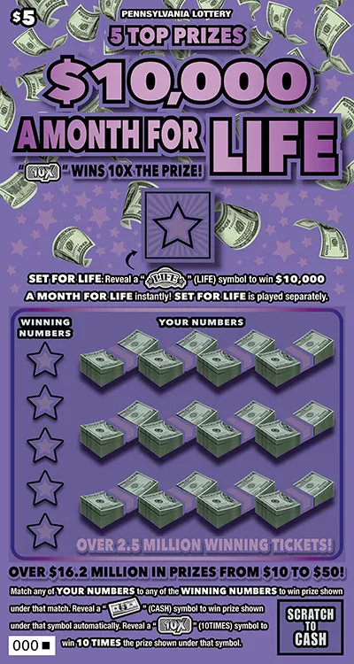 $10,000 a Month for Life $5 Pennsylvania scratch-off ticket