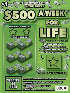 $500 a Week for Life $1 scratch-off ticket
