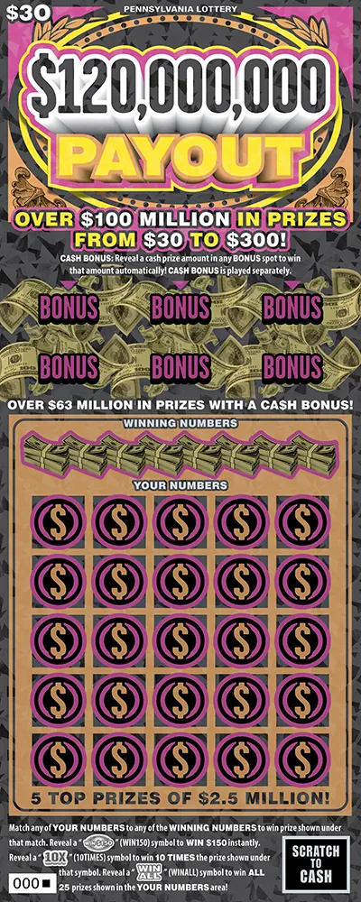$120,000,000 Payout $30 Pennsylvania scratch-off ticket