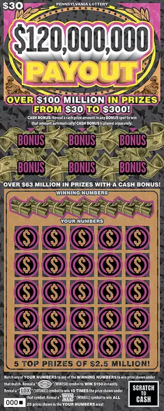 $120,000,000 Payout $30 scratch-off ticket