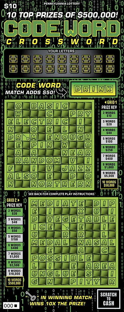 Code Word Crossword* $10 Pennsylvania scratch-off ticket