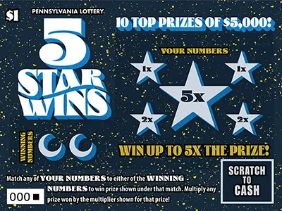 5 Star Wins $1 Pennsylvania scratch-off ticket