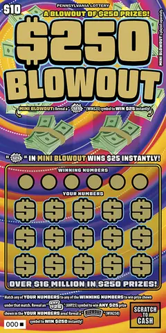 $250 Blowout $10 scratch-off ticket