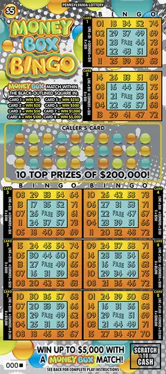 Money Box Bingo $5 scratch-off ticket