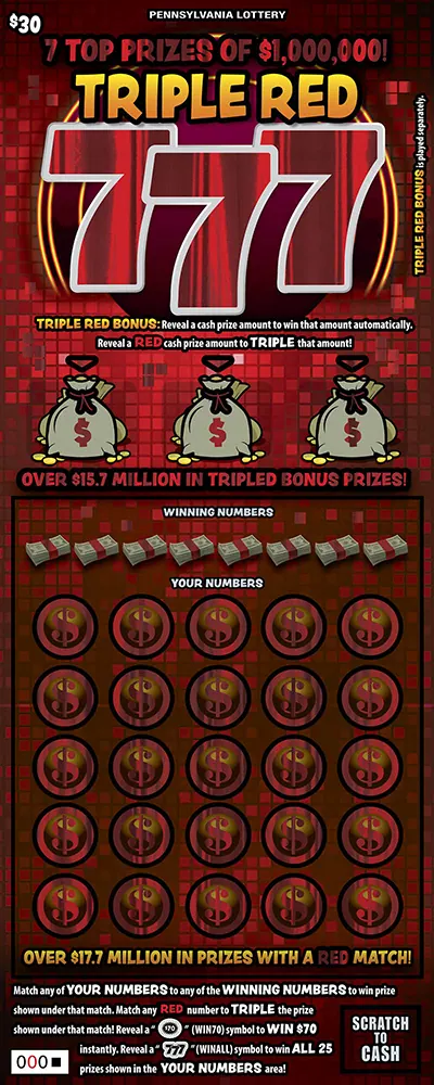 Triple Red 777 $30 Pennsylvania scratch-off ticket
