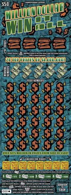 Million Dollar Win It All $50 scratch-off ticket