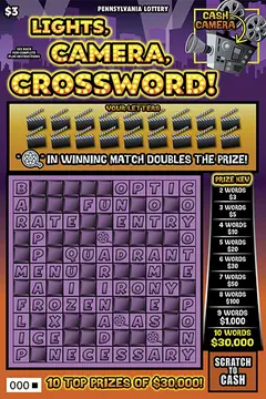 Lights, Camera, Crossword $3 scratch-off ticket
