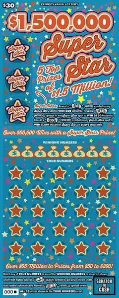 $1,500,000 Super Star $30 scratch-off ticket