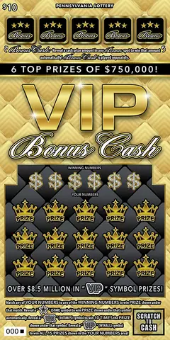 VIP Bonus Cash $10 scratch-off ticket