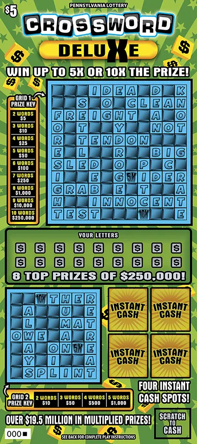 Crossword Deluxe $5 Pennsylvania scratch-off ticket