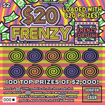 $20 Frenzy $2 Pennsylvania scratch-off ticket