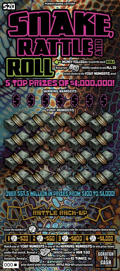 Snake, Rattle and Roll $20 Pennsylvania scratch-off ticket