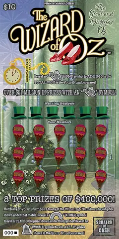 THE WIZARD OF OZ™ THE GREAT AND POWERFUL OZ $10 scratch-off ticket