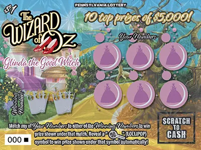 THE WIZARD OF OZ™ GLINDA THE GOOD WITCH $1 Pennsylvania scratch-off ticket