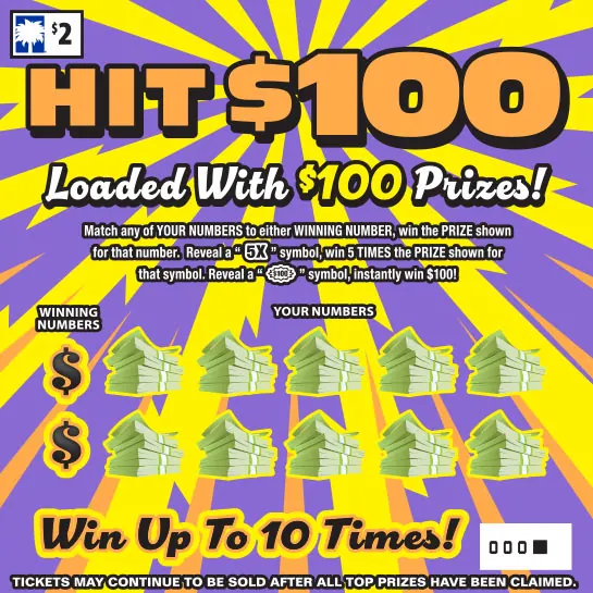 Hit $100 $2 South Carolina scratch-off ticket
